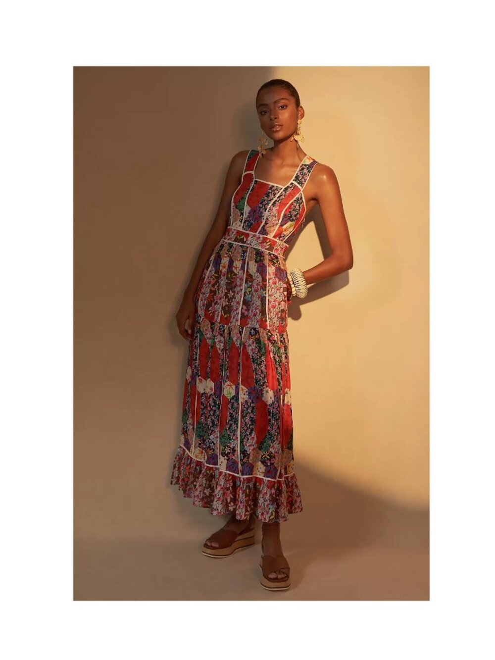 Anthropologie Square Neck Maxi Dress / Size 4 / Red Motif Jyoti Sharma Floral
